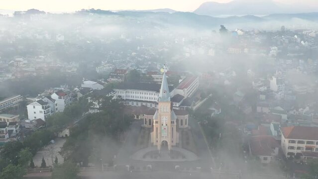 Aerial view of dalat city center, Lam Dong, Vietnam