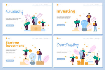 Obraz na płótnie Canvas Set of web banner for crowdfunding, investment and funding into business idea.