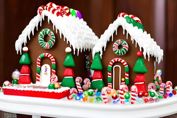 Ai generated meticulously crafted gingerbread house, adorned with colorful candy. 