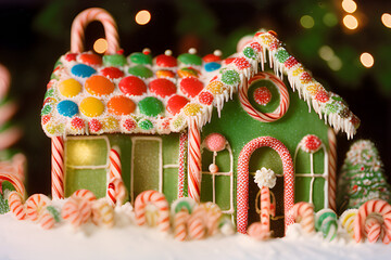 Ai generated meticulously crafted gingerbread house, adorned with colorful candy. 