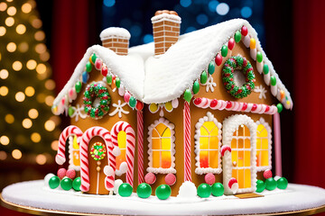 Ai generated meticulously crafted gingerbread house, adorned with colorful candy. 