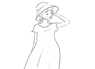 帽子をかぶる女性　シンプル