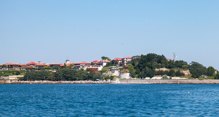 Fototapeta na wymiar Nessebar, Bulgaria, Back sea. Panoramic coastal landscape photo