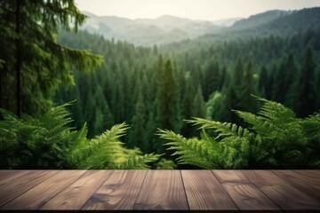 Forest day wooden table. Generate Ai