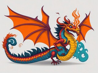 Fairy tale dragon, magic creature with tail and wings. cartoon illustration of fire breathing monsters from medieval mythology, fantasy red and green flying beasts isola, Generative AI, Generative, AI