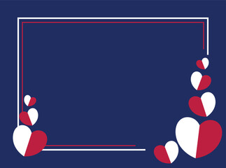 American holiday background in blue, white, red colors with heart icon. design for banner, greeting card, invitation, social media, web.