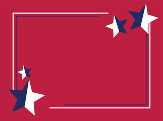 American holiday background in blue, white, red colors with star icon. design for banner, greeting card, invitation, social media, web.