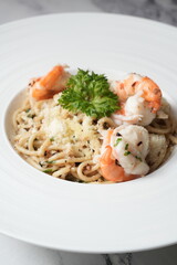 Seafood prawn Pasta Aglio olio