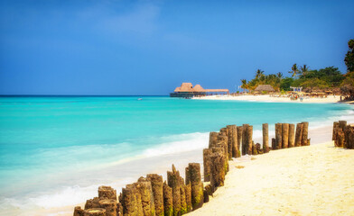 Schöne tropische Insel Sansibar. Meer und Strand von Sansibar, Tansania.