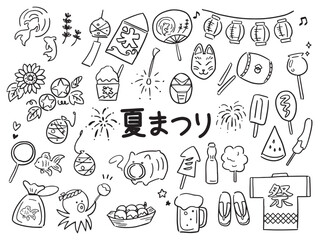 手描きの夏まつりアイコンセット