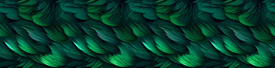 Abstract organic dark green waving leaves texture background banner illustration, seamless pattern Generative AI