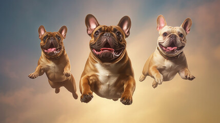 Jumping French Bulldogs in Action. Generative AI