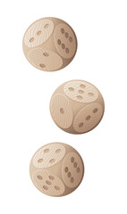 Fototapeta premium Illustration of 3 dices with round corner. Vector casino clipart. Transparent background. PNG.