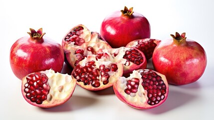 Fresh pomegranates on white background. Generative AI
