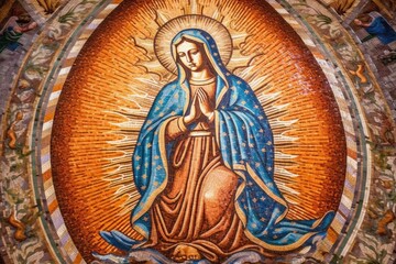 Mosaic of Our Lady of Guadalupe. Generative AI