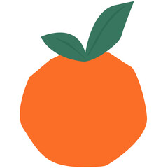 Orange fresh fruit with two leaves, on white background.