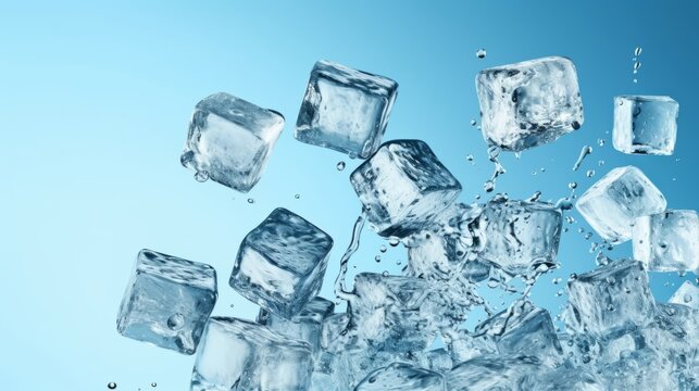 ice cubes on blue background. 3d rendering, 3d illustration.