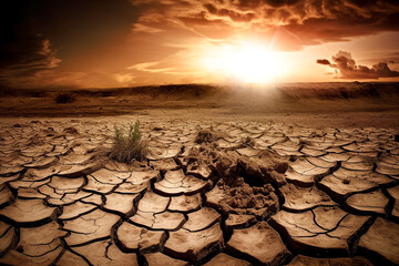 The problem of global warming. Empty dry field. Generative AI