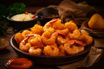 Fried shrimps food. Generate Ai - obrazy, fototapety, plakaty