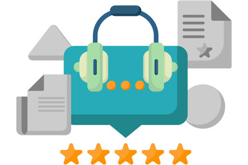 customer service center. chat balloons and headphones