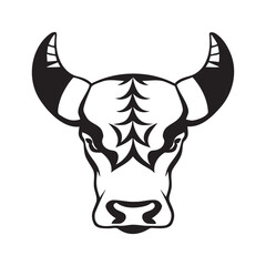 Bull head black and white vector icon.