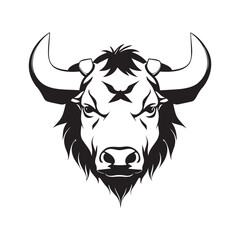 Bull head black and white vector icon.