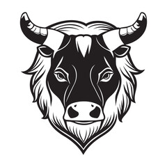Bull head black and white vector icon.