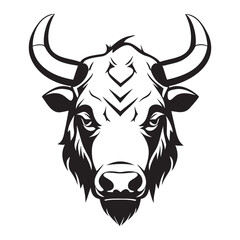 Bull head black and white vector icon.