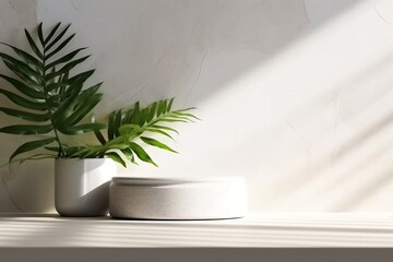 Clean and Minimal White Counter Podium with Soft and Beautiful Dappled Design. Generative AI