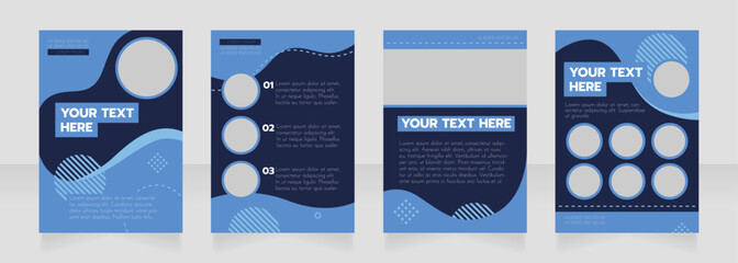 Fototapeta na wymiar Marine industry dark blue blank brochure layout design. Vertical poster template set with empty copy space for text. Premade corporate reports collection. Editable flyer paper pages