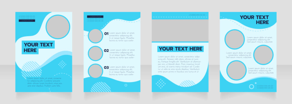 Cyan wavy blank brochure layout design. Maritime service info. Vertical poster template set with empty copy space for text. Premade corporate reports collection. Editable flyer paper pages