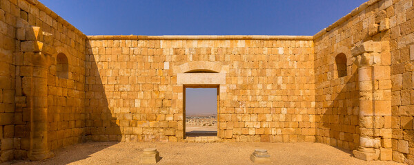Interior of Qasr Al Hallabat desert castle in Jordan