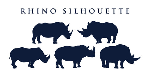 Vector of rhino flat silhouette with different poses