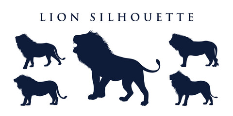 Vector of lion flat silhouette with different poses