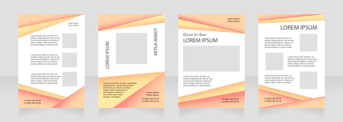 Orange blank brochure layout design. Promotional sheets. Vertical poster template set with empty copy space for text. Premade corporate reports collection. Editable flyer paper pages