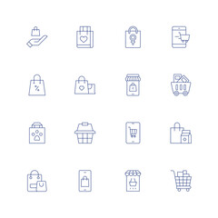 Shopping line icon set on transparent background with editable stroke. Containing shopping bag, shopping, online shopping, shopping cart, shopping basket, shopping online.