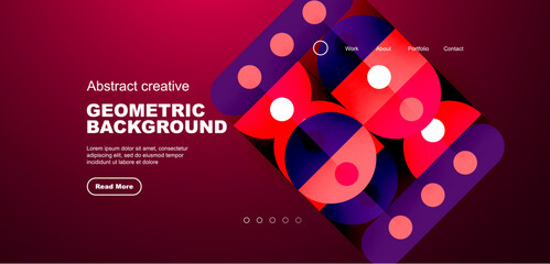 Abstract technology landing page background with circles and round elements. Creative concept for business, technology, science or print design