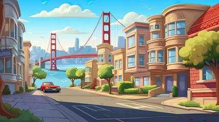 Background San Francisco. An artistic illustration capturing the essence of San Francisco, featuring an abstract background and beautifully designed banners. Generative AI.