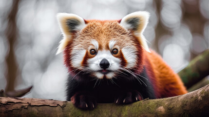 Obraz premium Beautiful portrait of a red panda, a rare animal. looking at the camera generative AI.