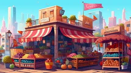 Abstract background city market. A captivating illustration of a city market, enhanced by an abstract background and eye-catching banner design. Generative AI.