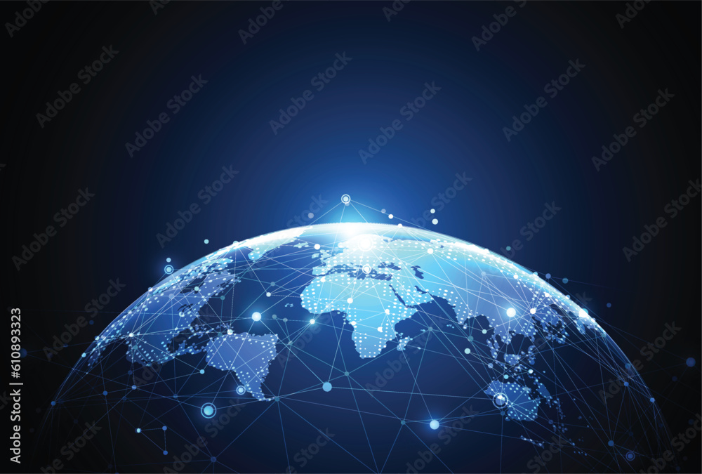 Poster global network connection. world map point and line composition concept of global business. vector i