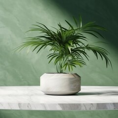 Minimal Modern White Marble Stone Counter Table with Tropical Vibes. Generative AI