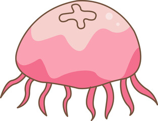 Pink jellyfish vector illustration for decoration on marine life and nautical concept.