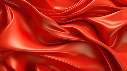 Obraz premium Abstract background with red silk textile with flowing folds. Curve fabric with smooth surface, shiny material rubber drapery wallpaper. Horizontal illustration for banner design. Generative AI.