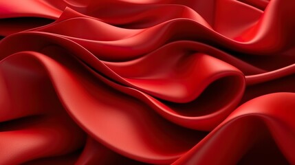 Obraz premium Abstract background with red silk fabric flowing, swirling and curling. Luxury textile with smooth surface and shiny cloth material texture. Horizontal illustration for banner design. Generative AI.
