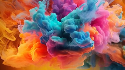 Fototapeta premium Abstract background with liquid painting ink wavy cloud shape curling and moving in water. Gouache, watercolor or acrylics effect wallpaper. Horizontal illustration for banner design. Generative AI.