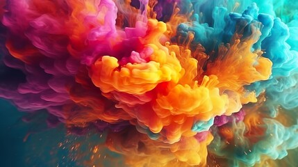 Abstract background with colourful blend of liquid painting ink swirling underwater. Watercolor moving for artistic decoration wallpaper. Horizontal illustration for banner design. Generative AI.