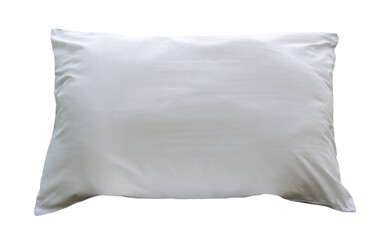 White pillow with case after guest's use at hotel or resort room isolated on white background with clipping path. in png file format Concept of confortable and happy sleep in daily life