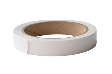 Single white double scotch tape or foam tape isolated on white background with clipping path in png...