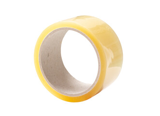 Single brown transparent tape or scotch tape isolated on white background with clipping path in png...